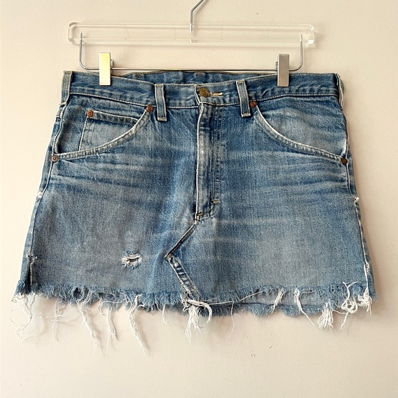 Vintage Lee Cutoff Distressed Lowrise Denim Mini Skirt - Picture 1 of 10